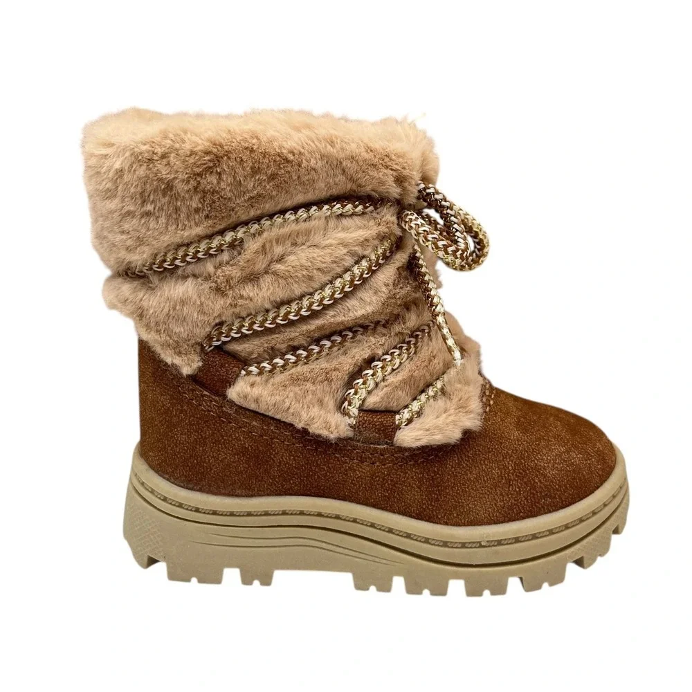 Carter's Baby Girls Faux Fur Warm Winter Boots Size 5 Tan-Brown Lightweight‎